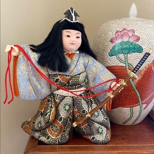 Vintage Japanese Kimekomi Samurai Doll with Sword –Traditionally Brocade Fabric